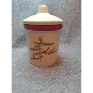 Hallmark Ceramic Christmas  Cinnamon Scent Candle With Lid 6 Inches  Candle Used